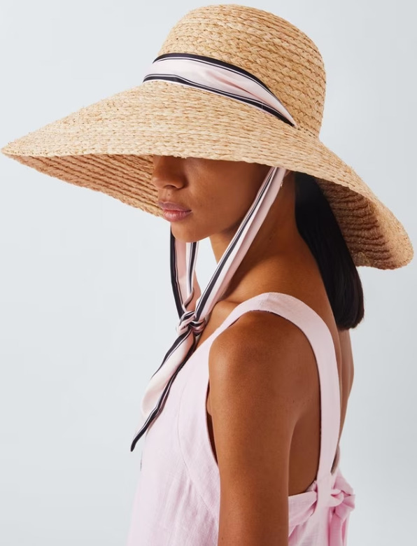 Wide Brim Self-Tie Scarf Sun Hat, Natural