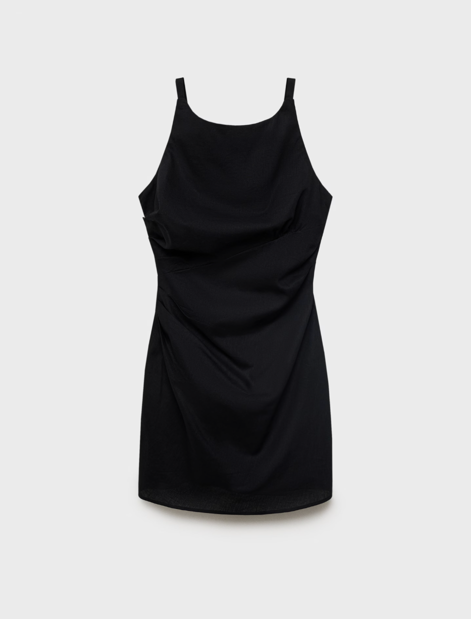 Vestido corto negro de lino