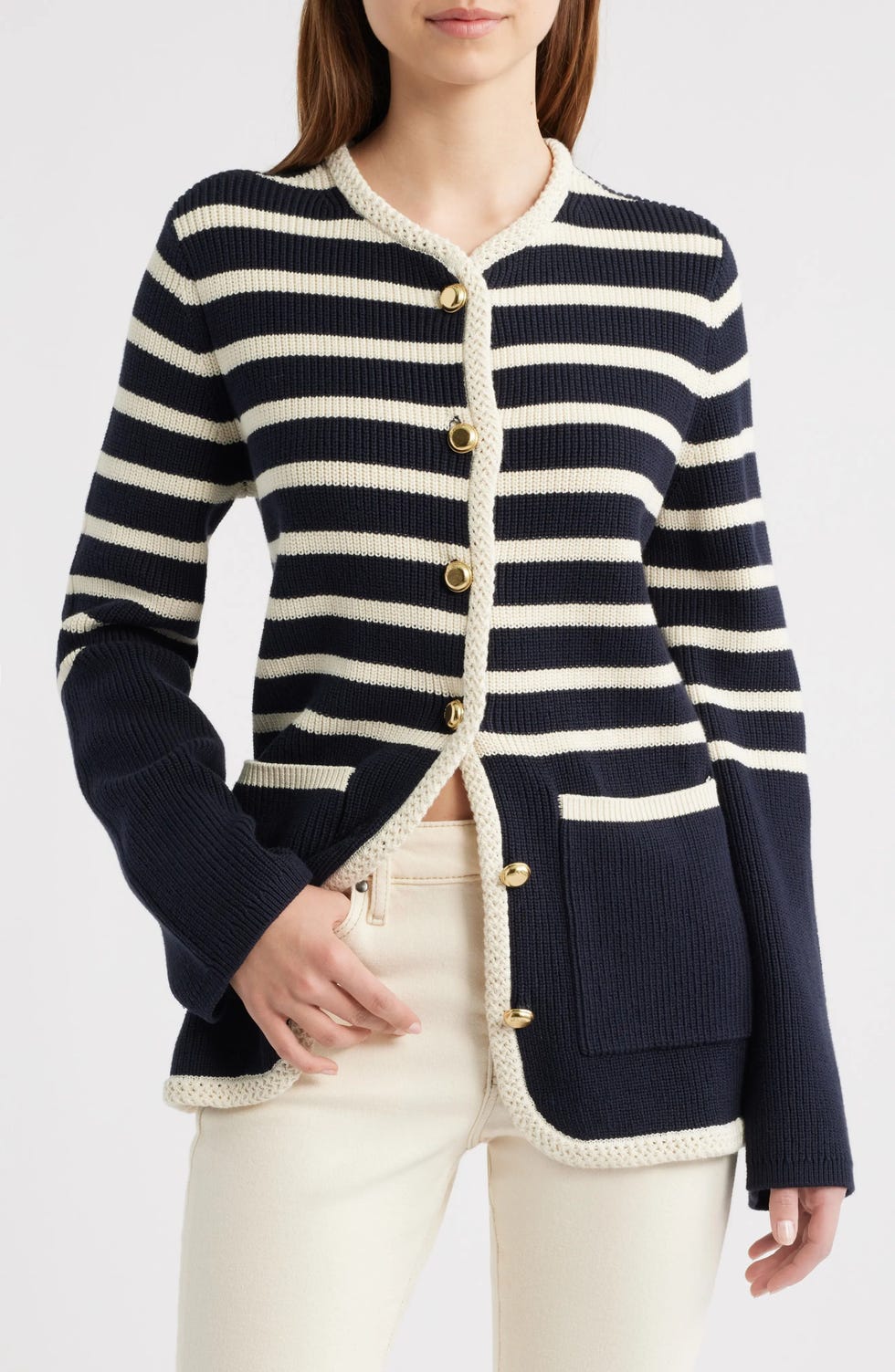 Cardigan rayé en coton mélangé Nora