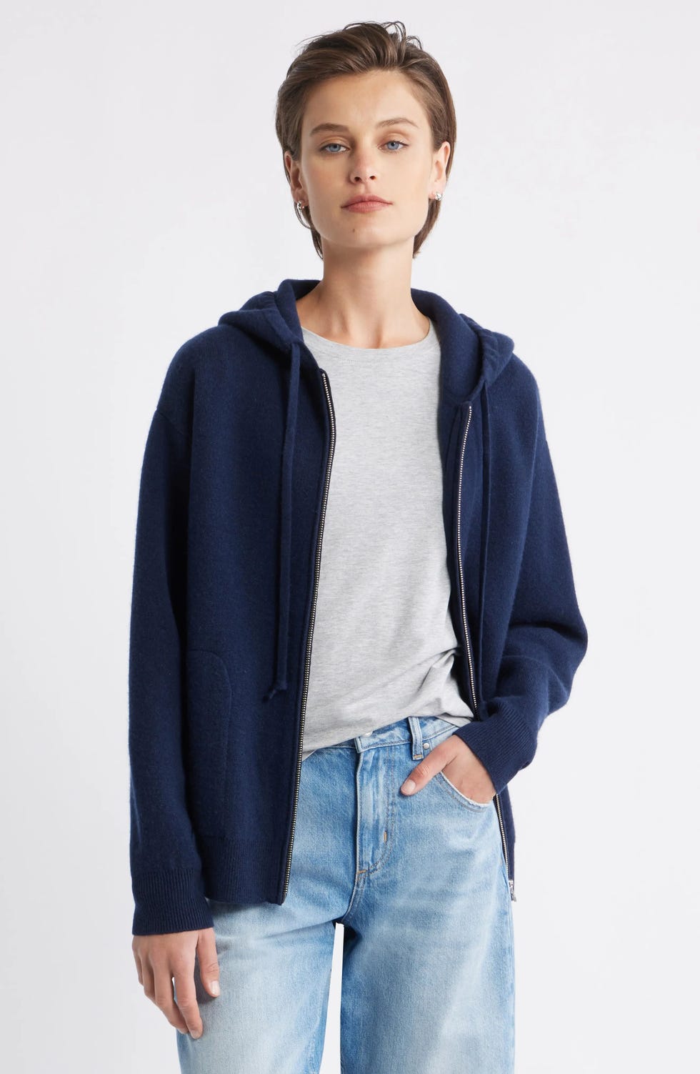 Cardigan à capuche zippé en mélange de laine
