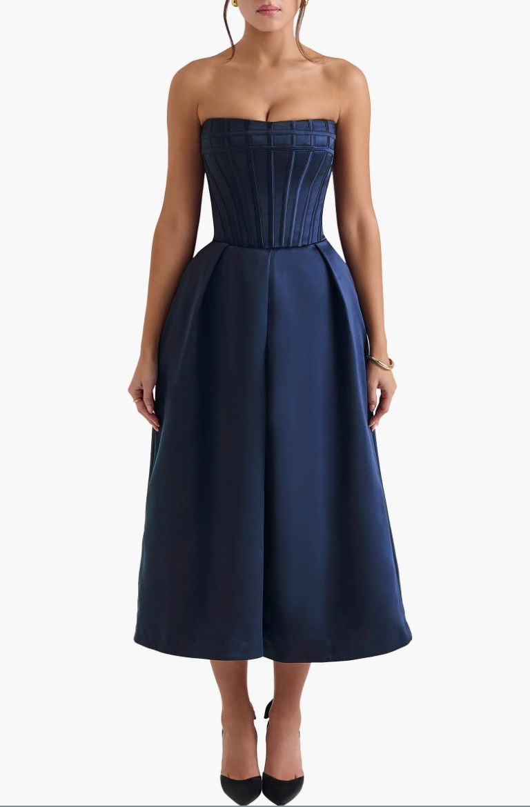 Vestido de coquetel midi sem alças Bellina