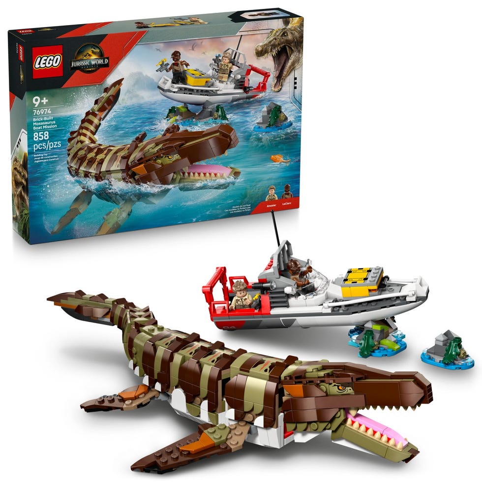 Jurassic World Brick-Built Mosasaurus Boat Mission Dinosaur Toy