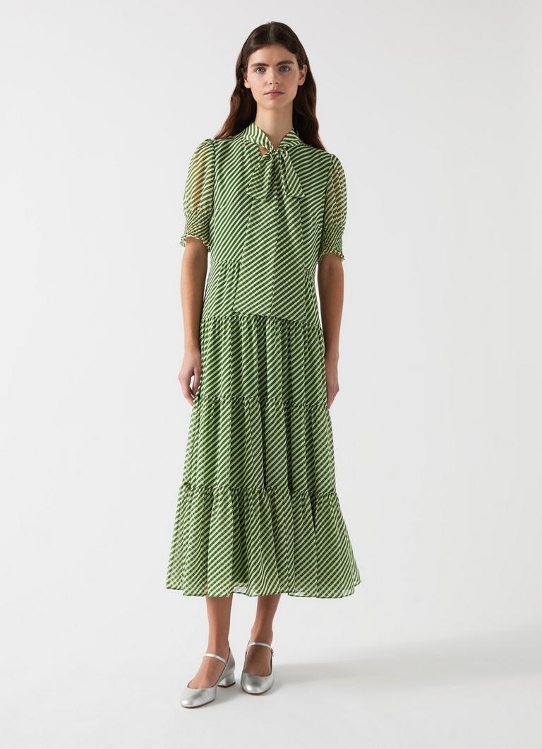 Coco Green & Birch Tie Neck Georgette Dress