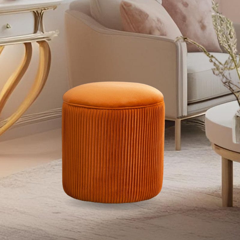 Terri Wide Velvet Round Pouf Ottoman