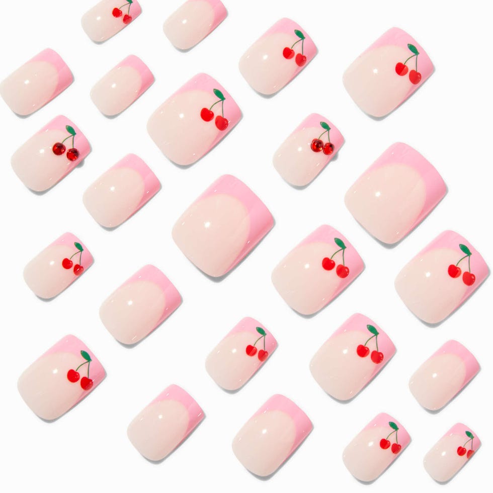 Pink French Tip Cherry Nail Set