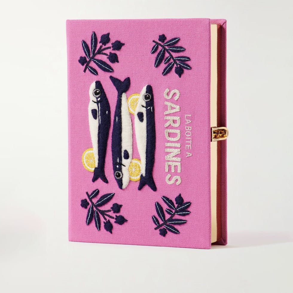 Sardines Embroidered Appliquéd Canvas Clutch