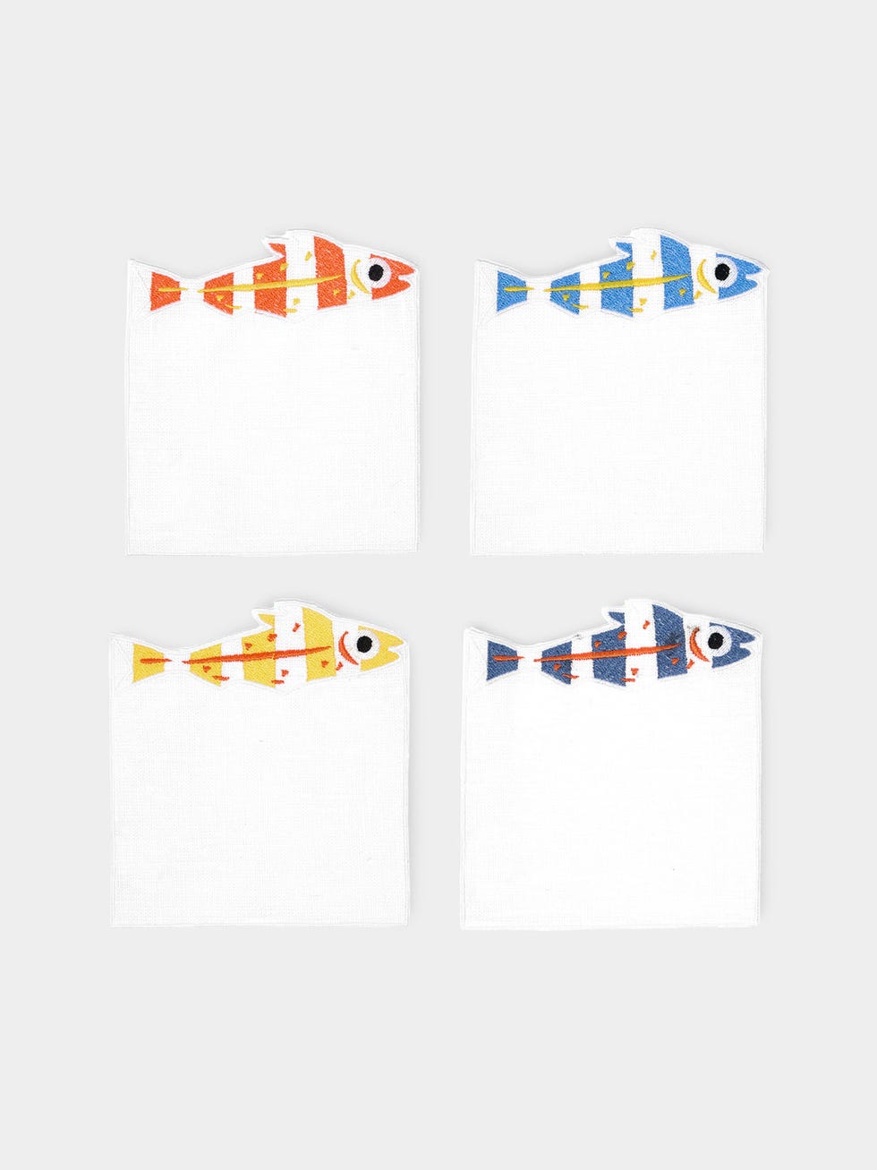 Sardines Embroidered Linen Cocktail Napkins