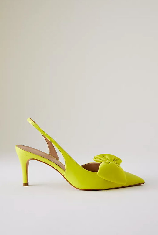 By Anthropologie Satin Bow Slingback Heels