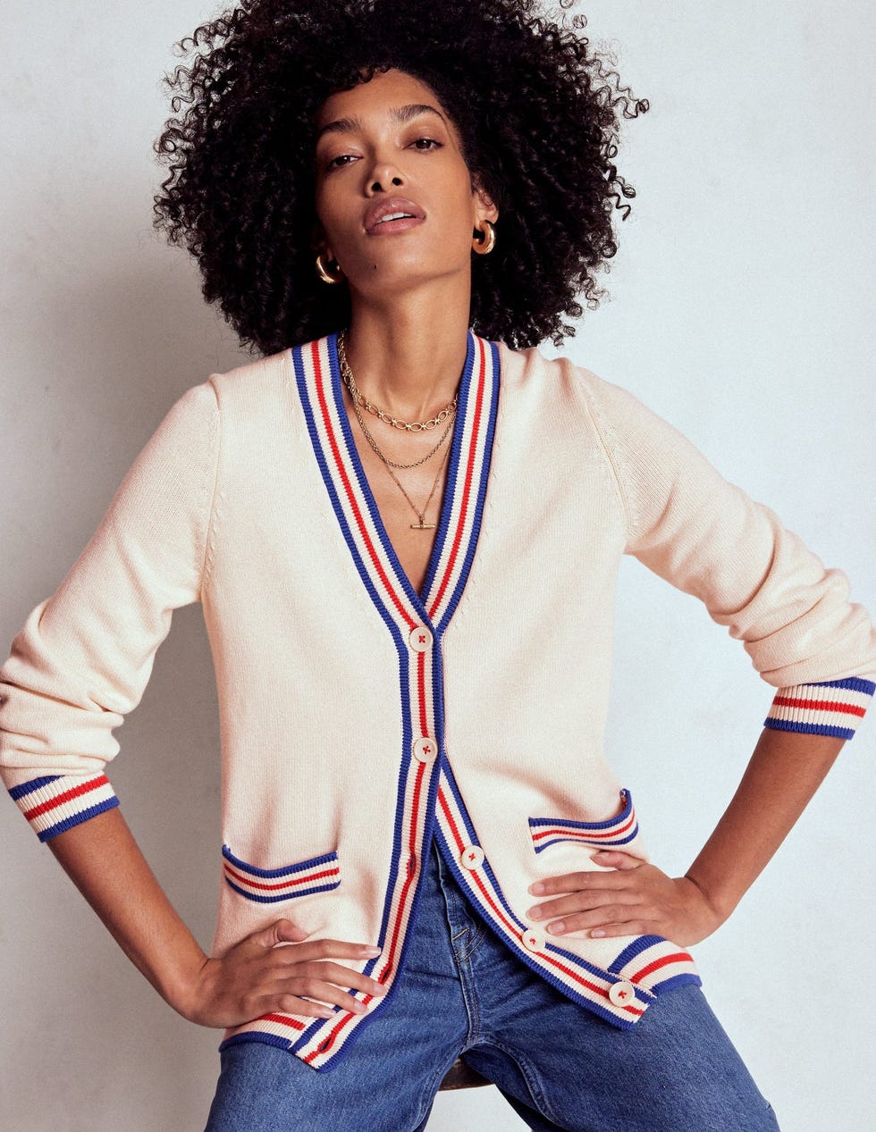 Long Cotton V-neck Cardigan Warm Ivory