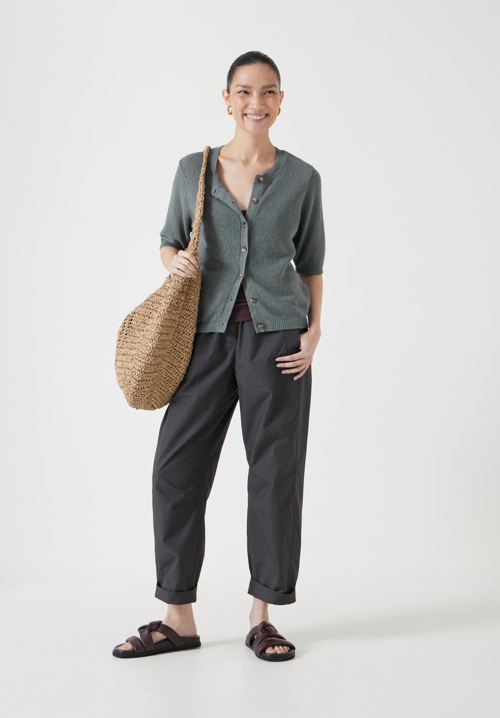 Linen Blend Short Sleeve Cardigan