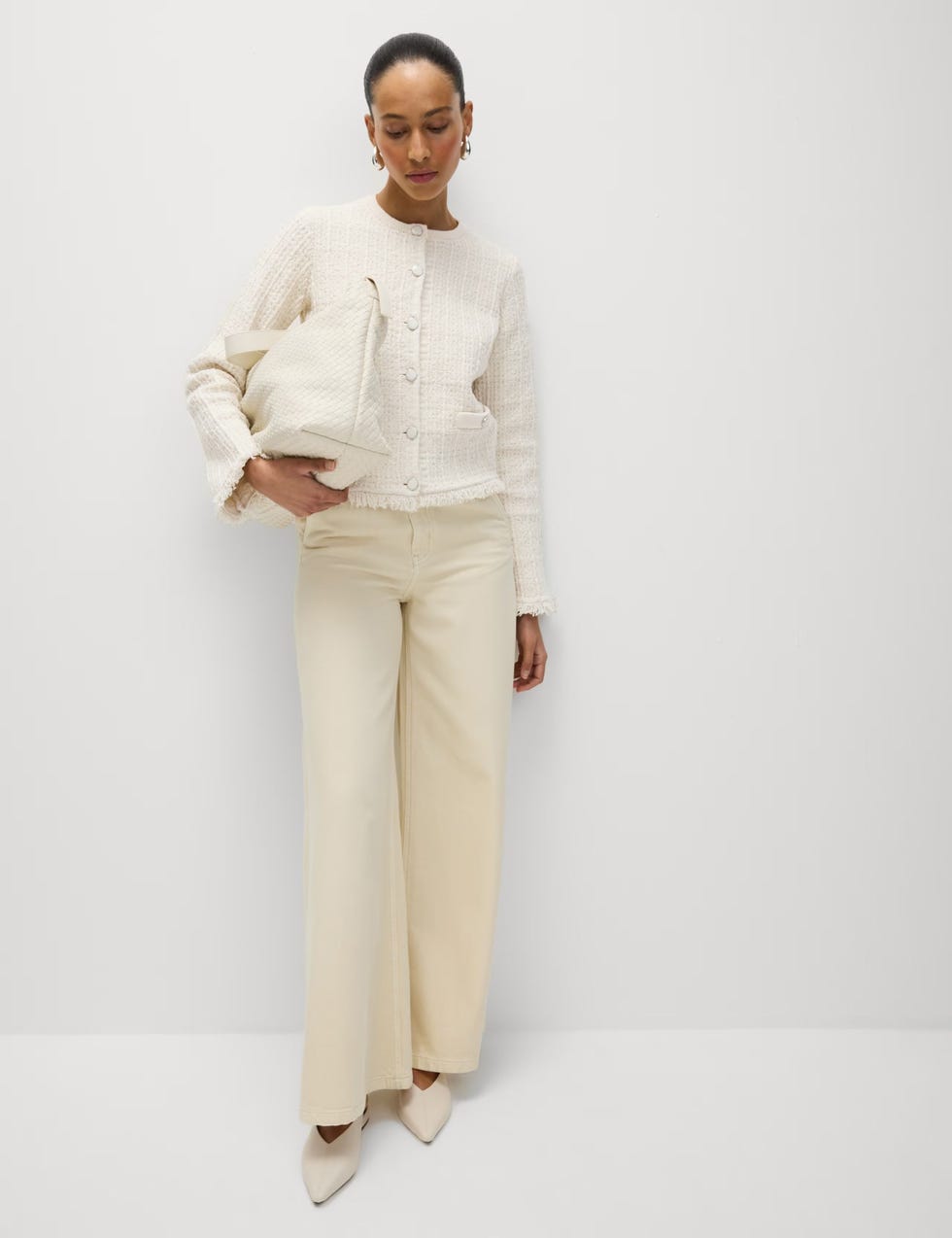 Cotton Rich Knitted Crew Neck Fringe Cardigan
