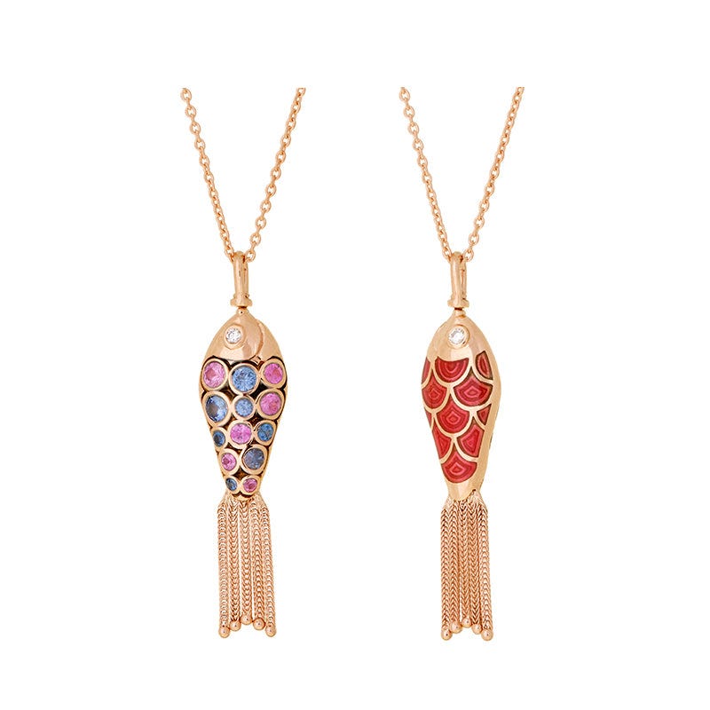 Fish For Love Pendant Red Snapper Pink & Blue Sapphires