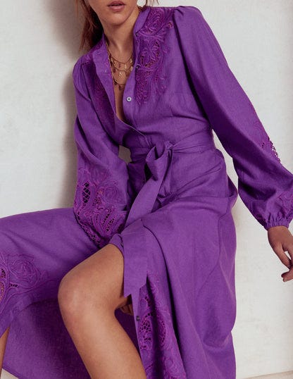 Mae Linen Blend Shirt Dress Royal Purple