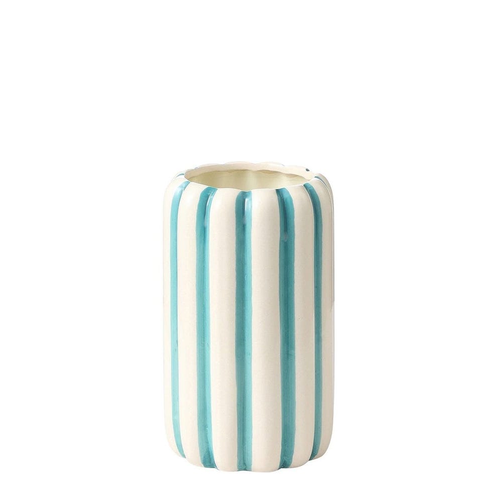Jarrón decorativo de cerámica azul y blanco h20