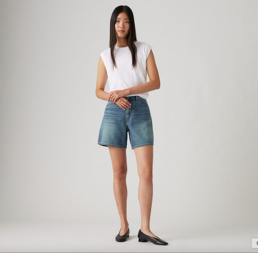 High Rise Baggy Linen+ Denim Shorts