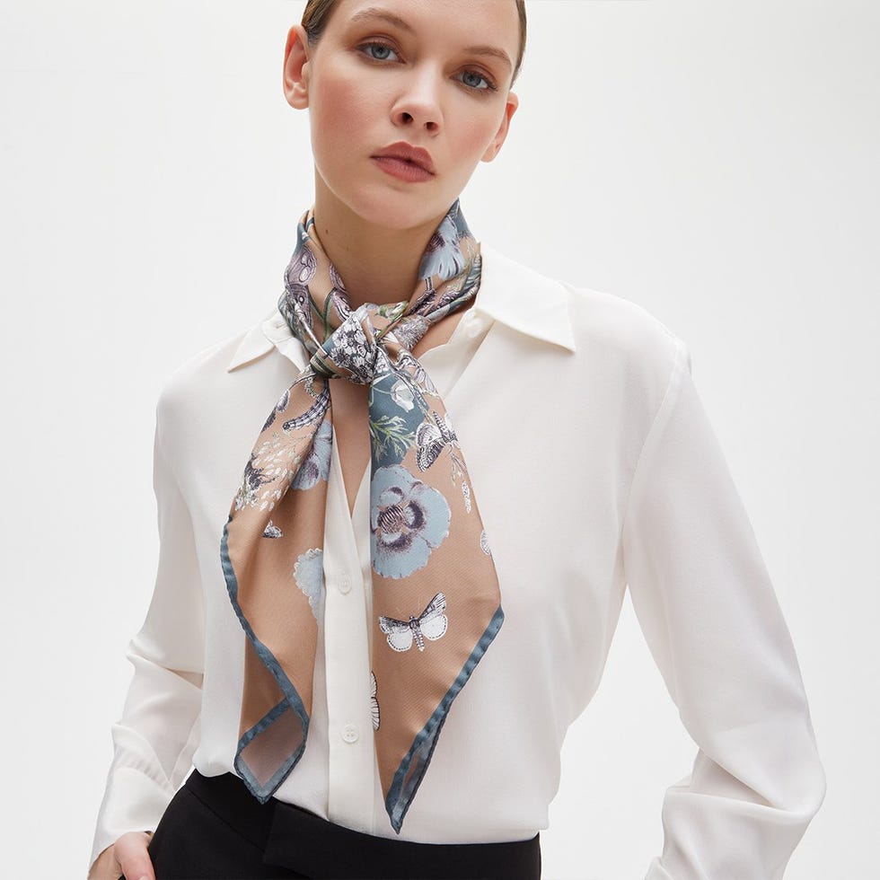 Botanical 'A' Silk Scarf by Aspinal of London 