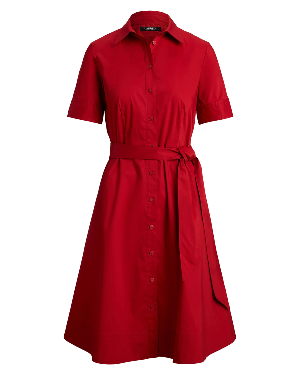 Belted Cotton Blend Shirtdress