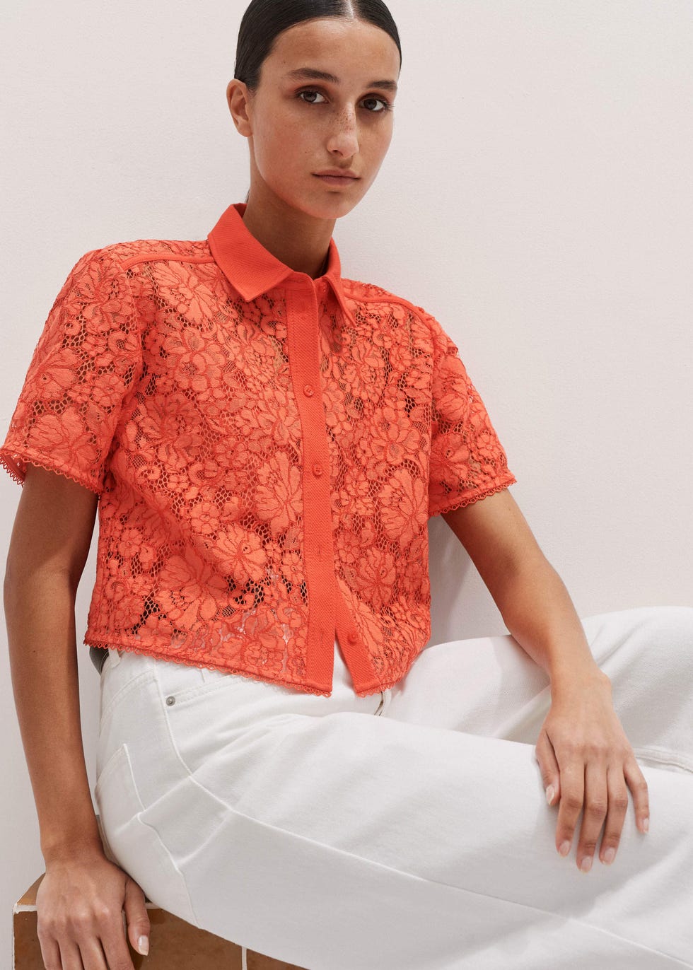 Lace Cropped Shirt + Cami Guipure Lace
