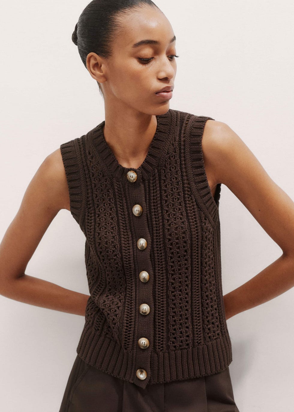 Cotton Open Stitch Sweater Vest Cotton Knit