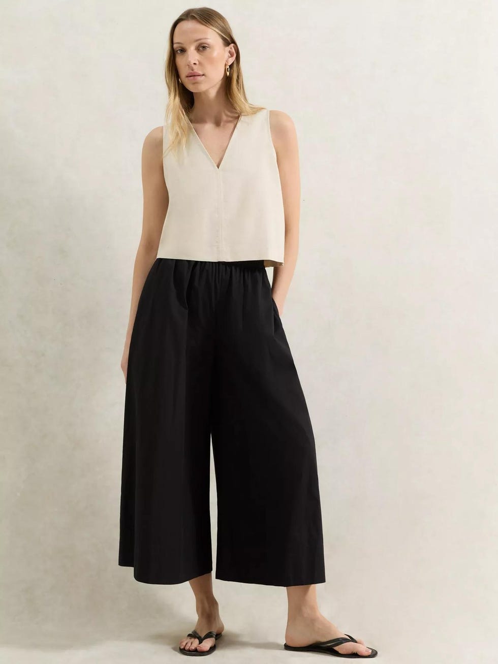 Ro Zo Cotton Poplin Palazzo Culottes  Black