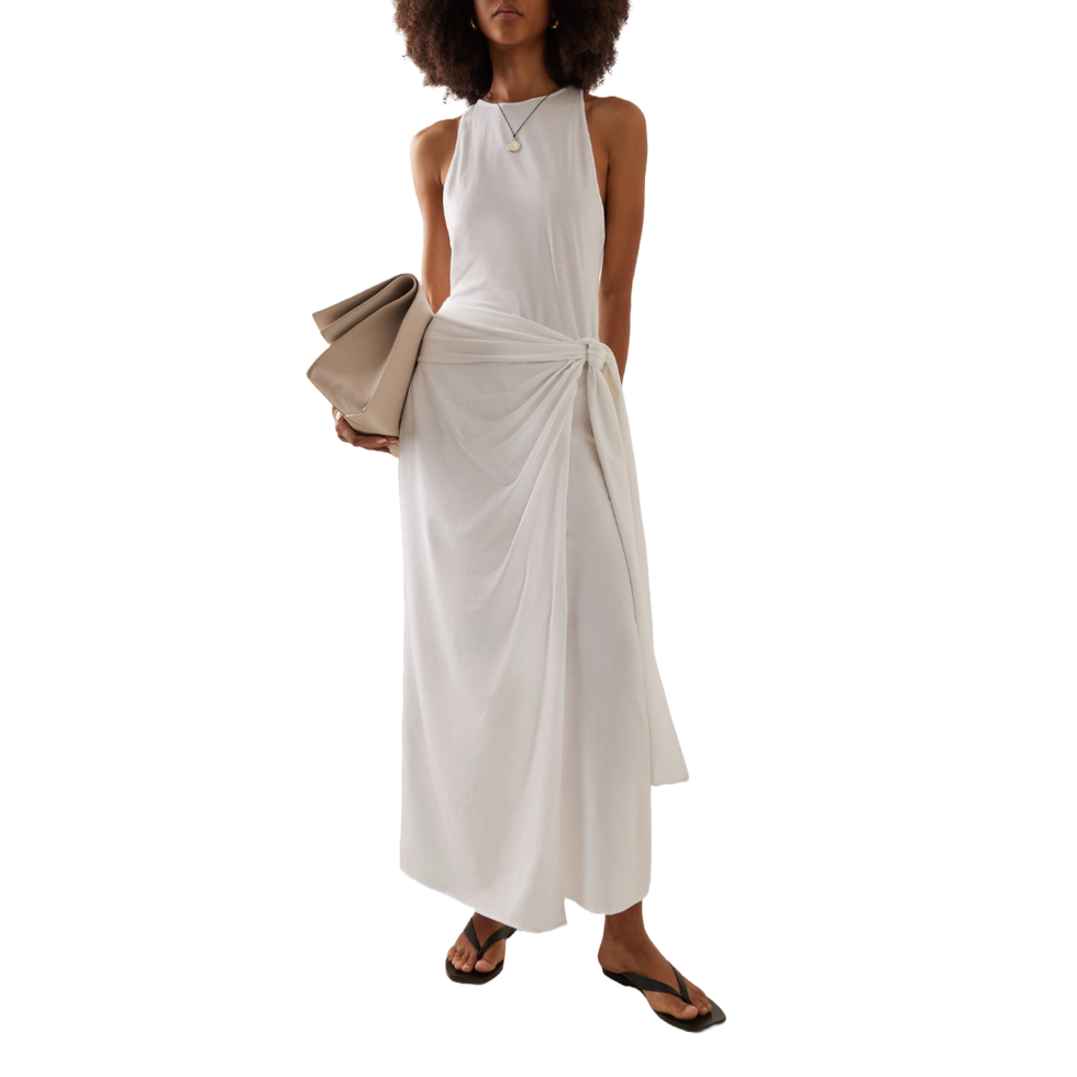 Cotton-Blend Maxi Wrap Dress