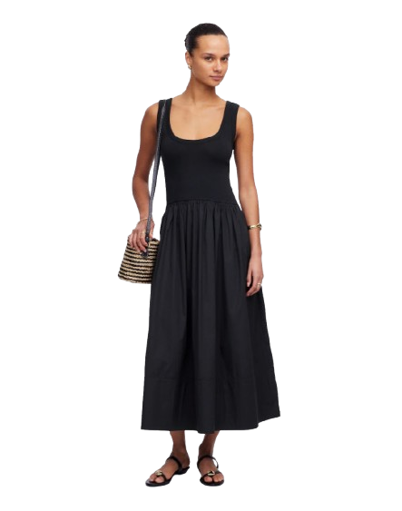 Mixed Poplin Scoopneck Maxi Dress