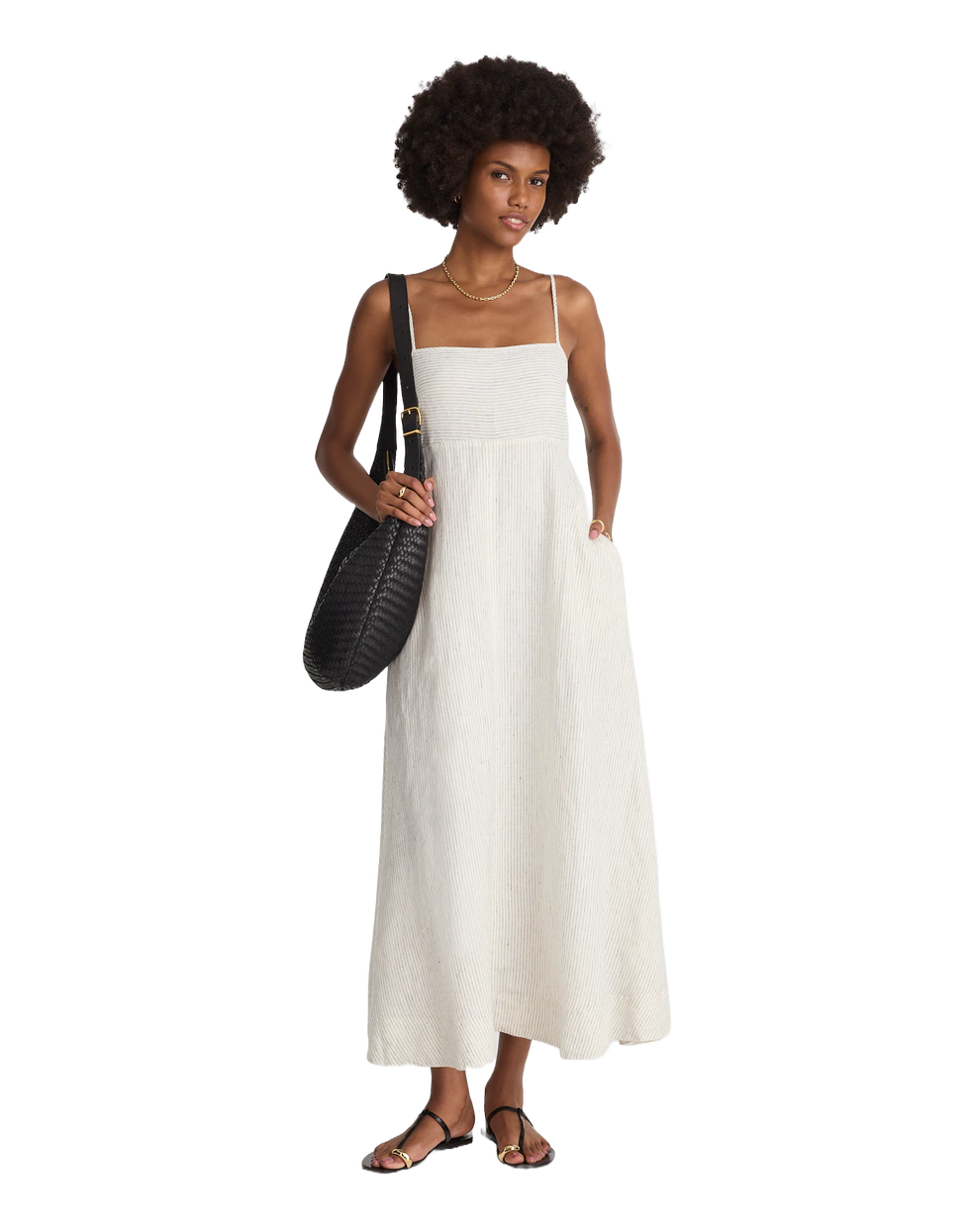 Striped Empire-Waist Midi Dress