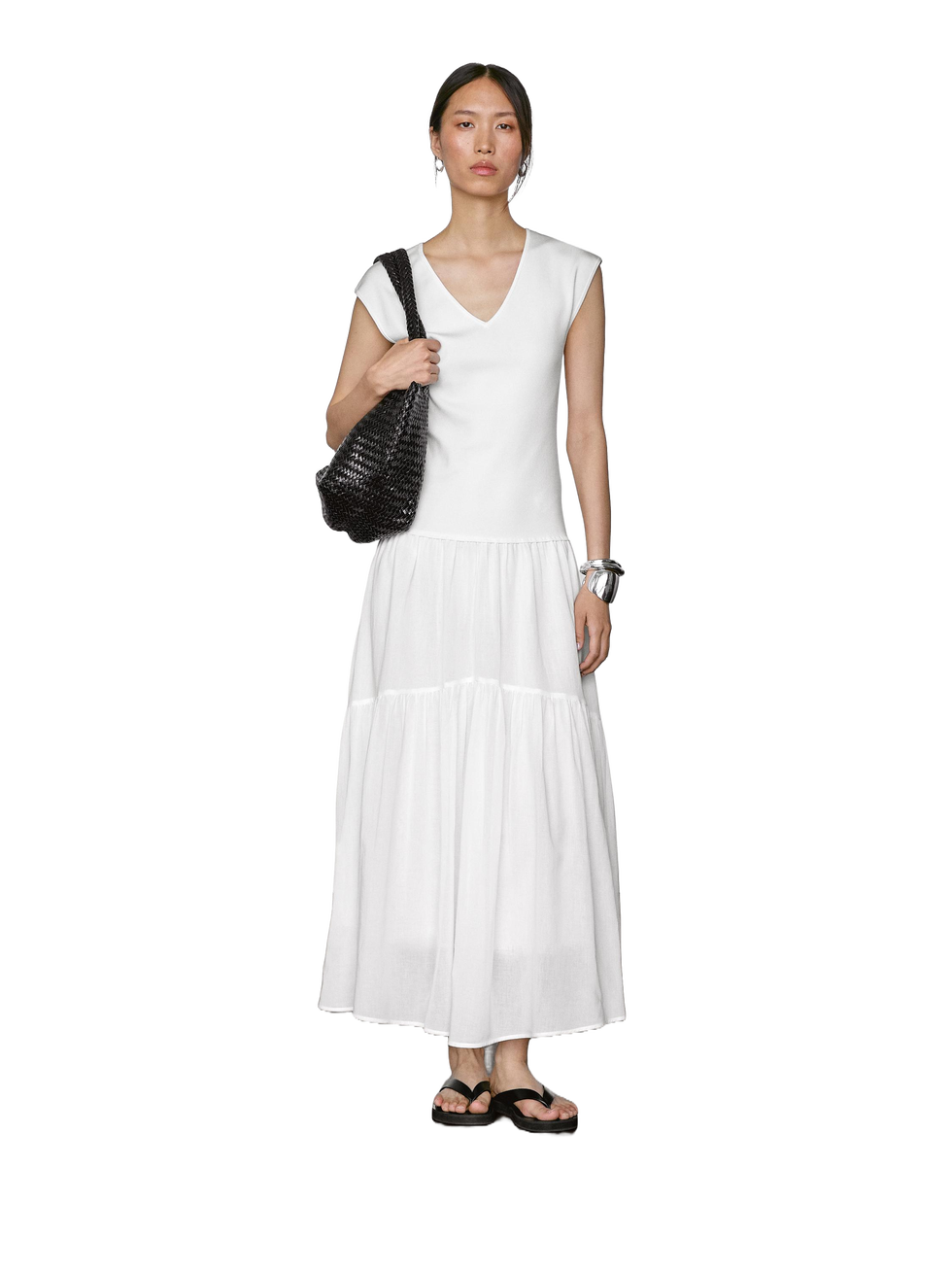 Long Contrast V-Neck Dress