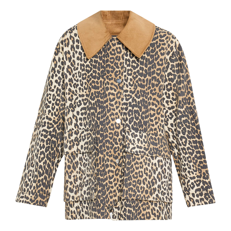 Midijacke aus Canvas mit Leopardenmuster