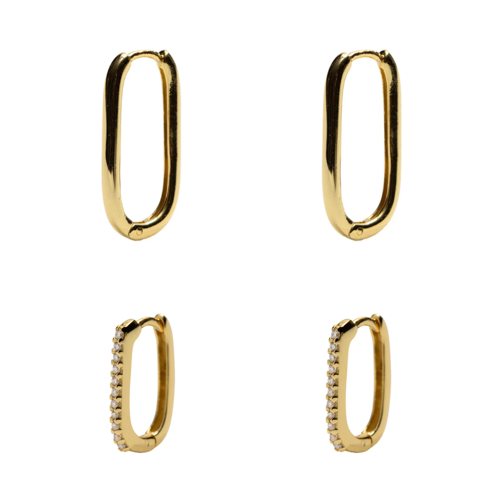 18K Gold Plate Sterling Silver Oblong Hoop Earrings