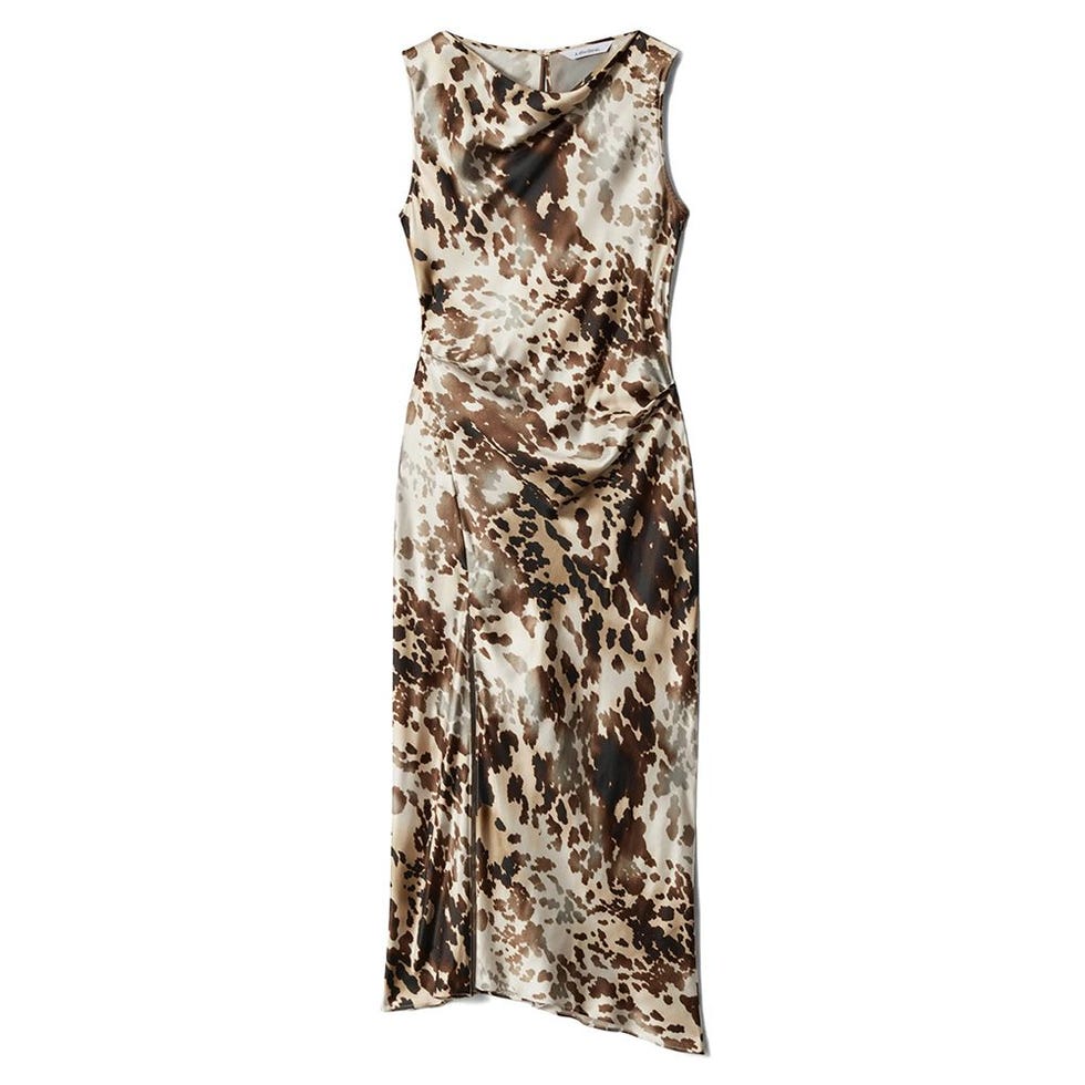 Abstract Animal Print Satin Midi Slipdress