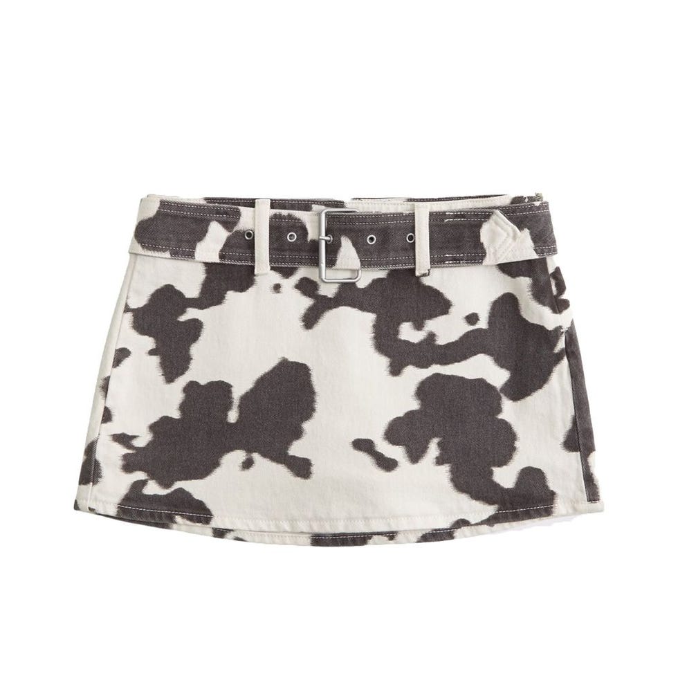 Mid Rise Belted Denim Mini Skort
