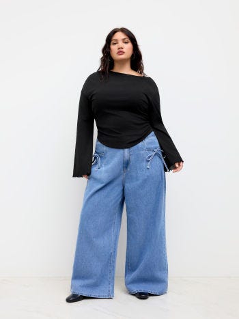 Cider Denim Mid Rise Bowknot Wide Leg Jeans Curve & Plus