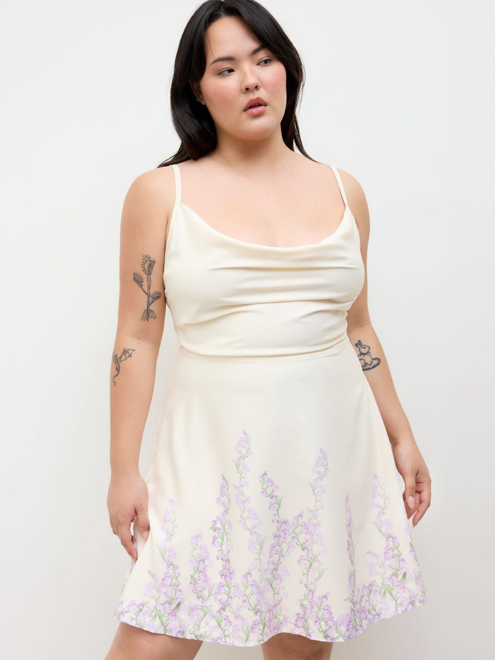 Cowl Neck Floral Lace Up Mini Dress Curve & Plus