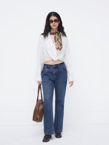 Petite Denim Low Rise Flared Jeans