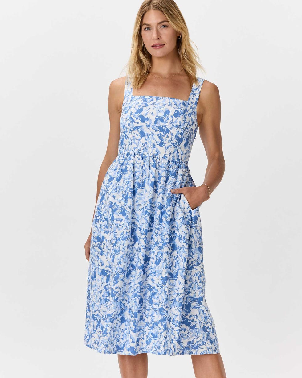 100% European Linen Fit & Flare Midi Dress