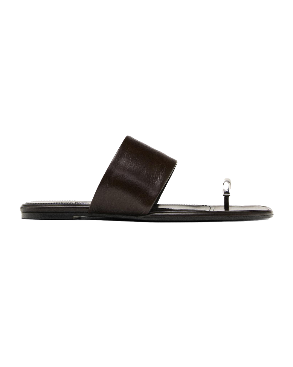 Leather Flat Slider Sandal 