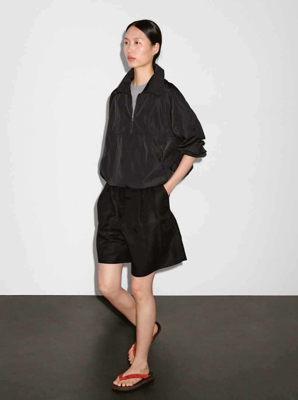 Technical fabric sweatshirt with zip detail