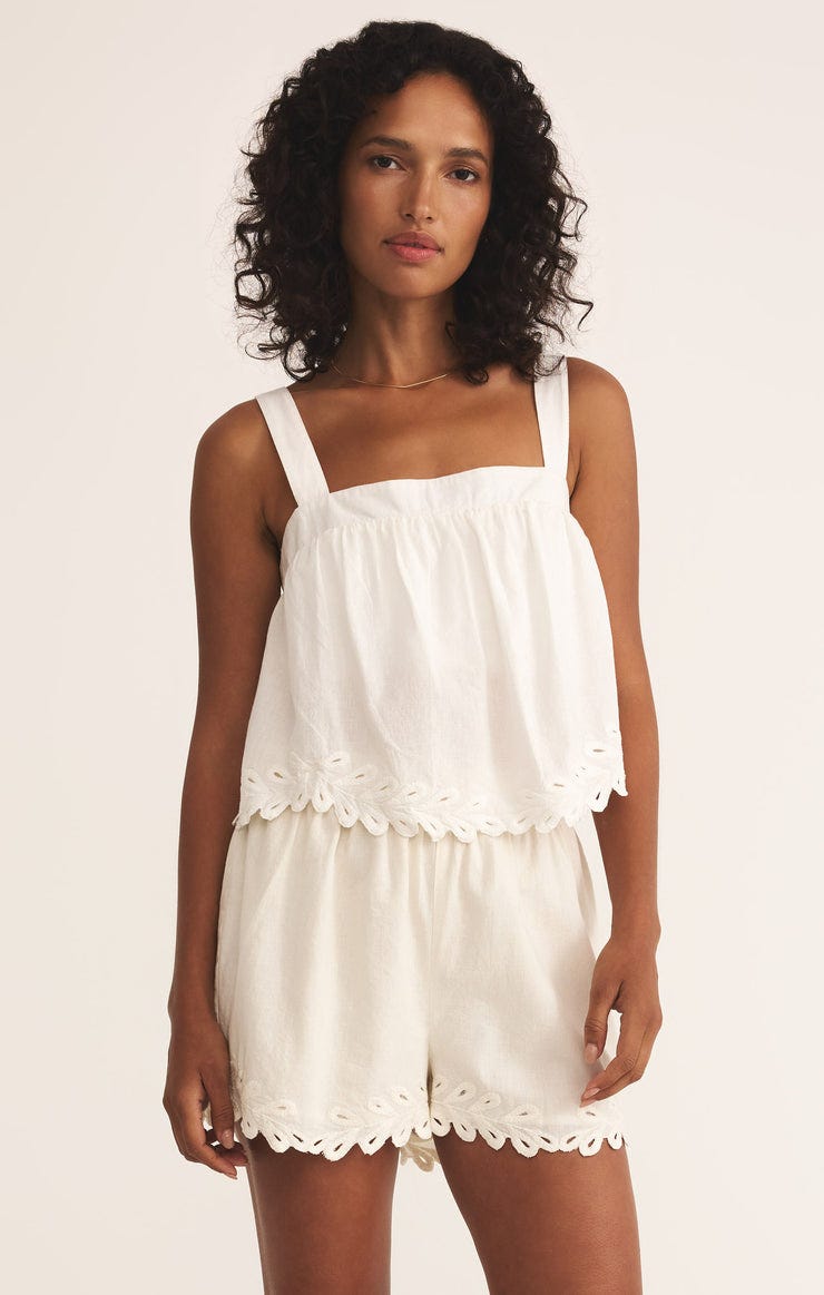 Annecy Embroidered Linen Cropped Tank