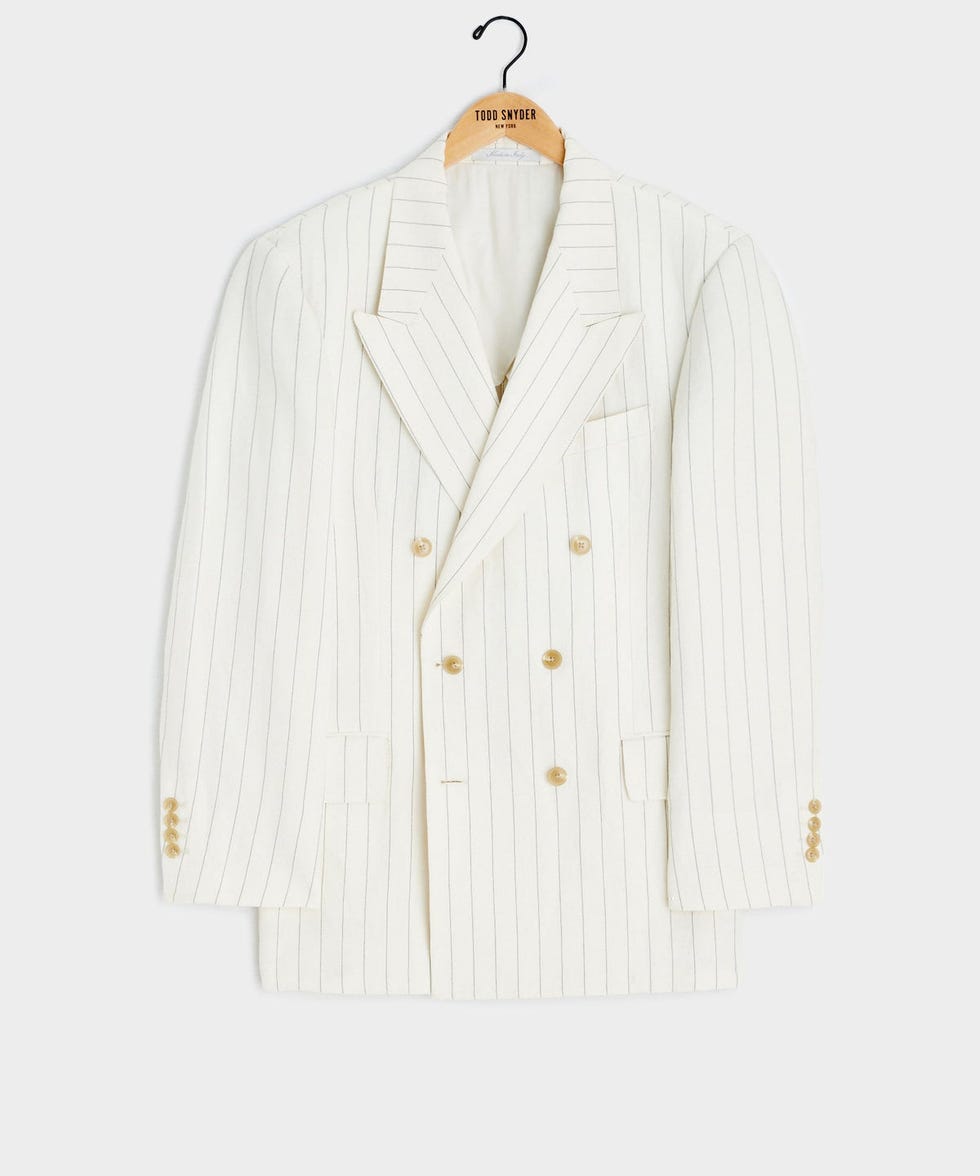 Italian Linen Wythe Jacket in White Pinstripe