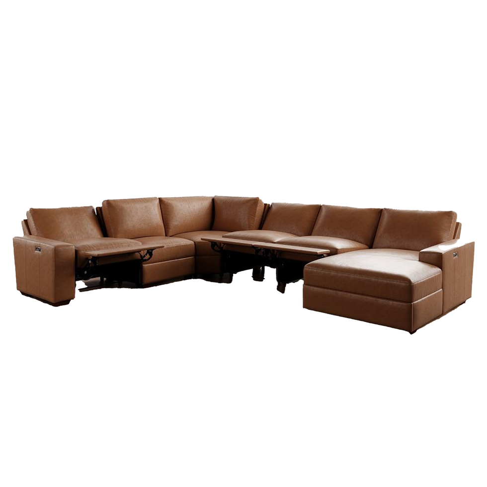 Divano componibile Big Sur con braccioli quadrati in pelle reclinabile elettricamente, 6 pezzi