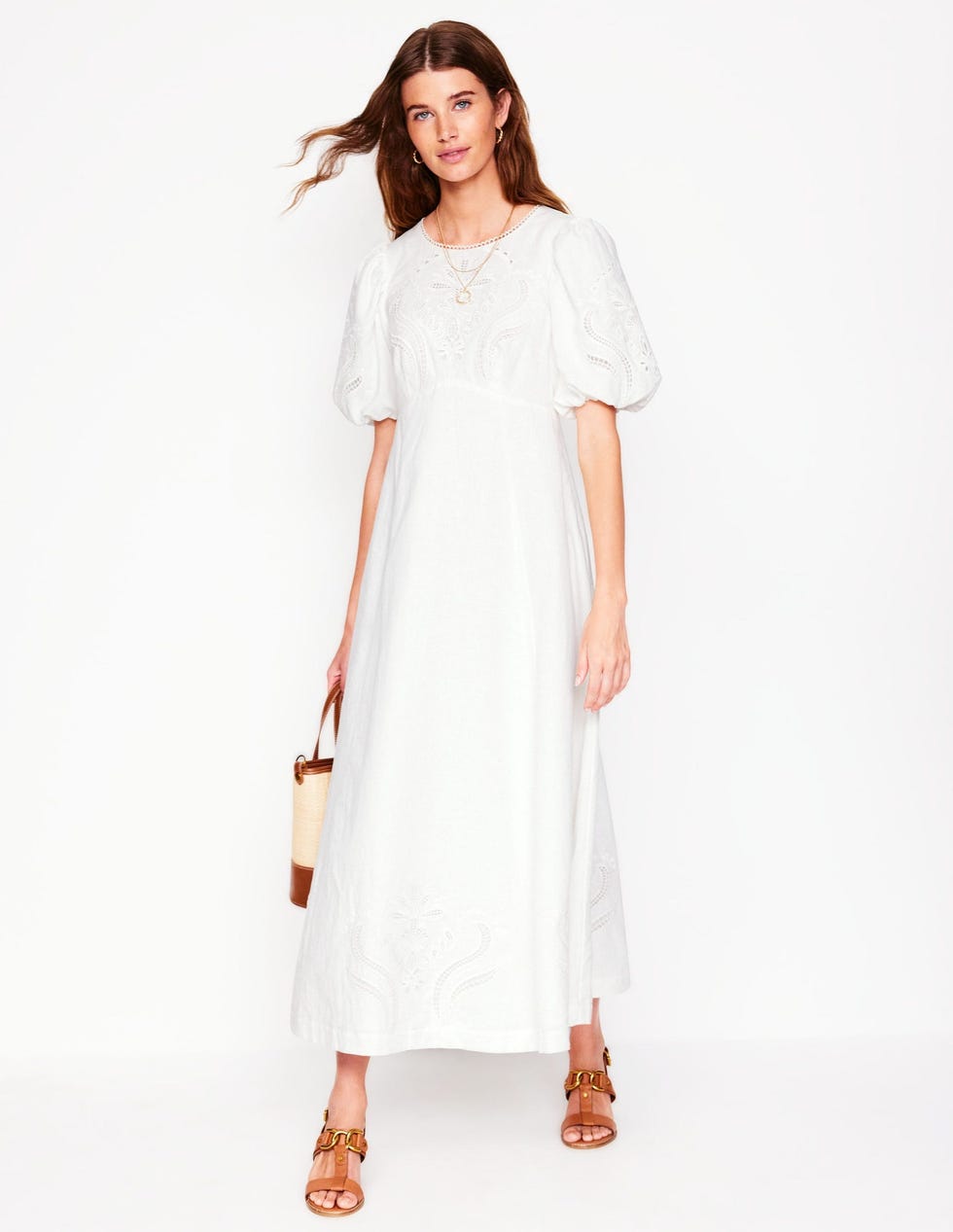 Empire Broderie Tea Dress White