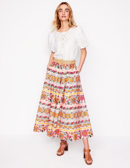 Full Poplin Maxi Skirt Ivory, Botanical Sprig