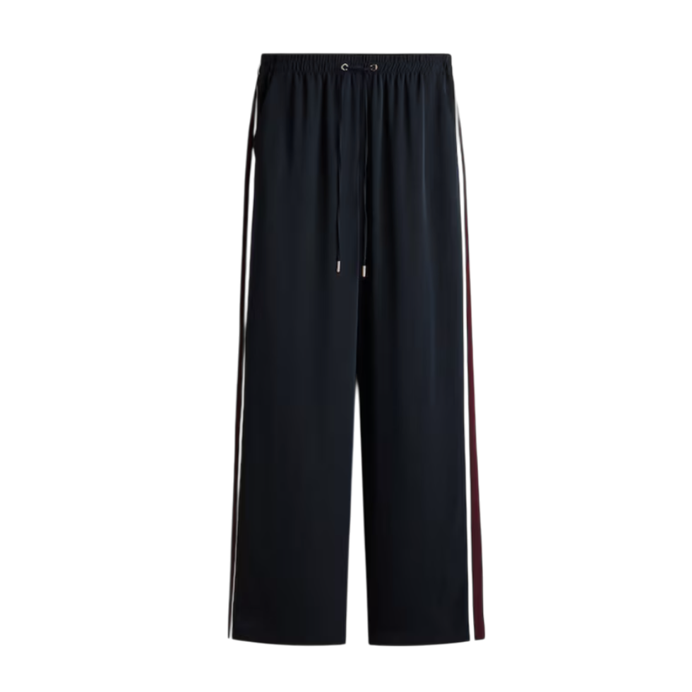 Marineblauwe trackpants met zijstrepen 