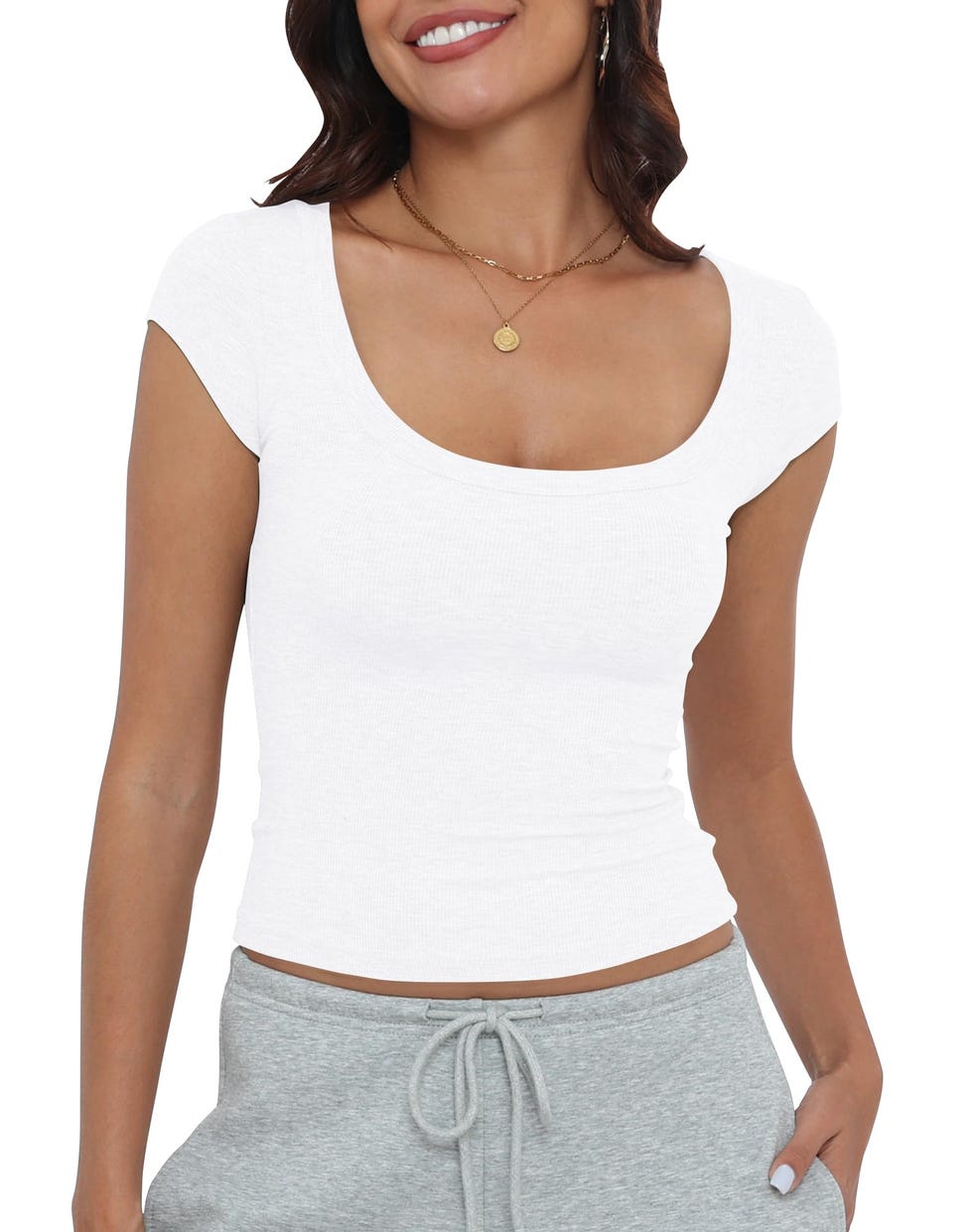 Short Sleeve Scoop Neck Slim Fitted Top