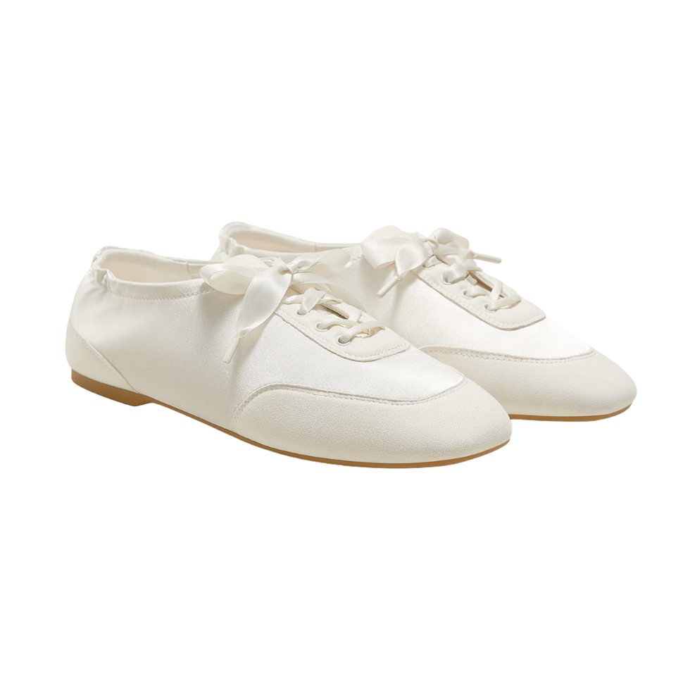 Square-Toe Lace-Up Satin Sneakerina 