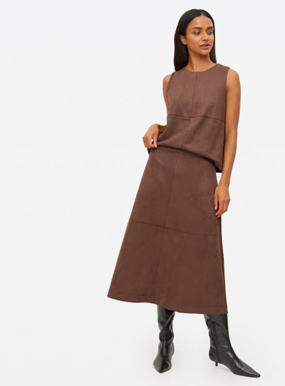 Brown Faux Suede Sleeveless Co-ord