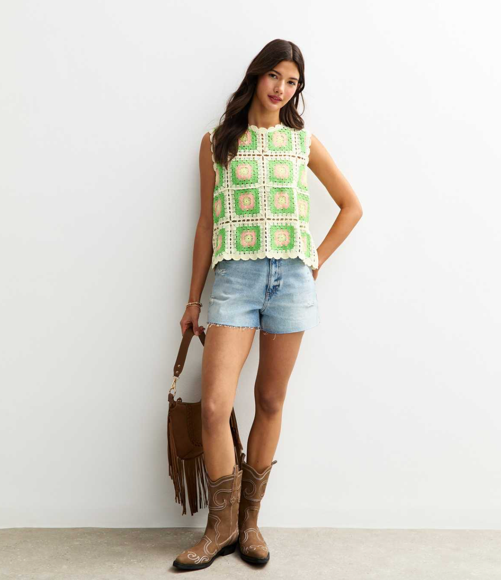 Sunshine Soul Green Crochet Sleeveless Knit Vest