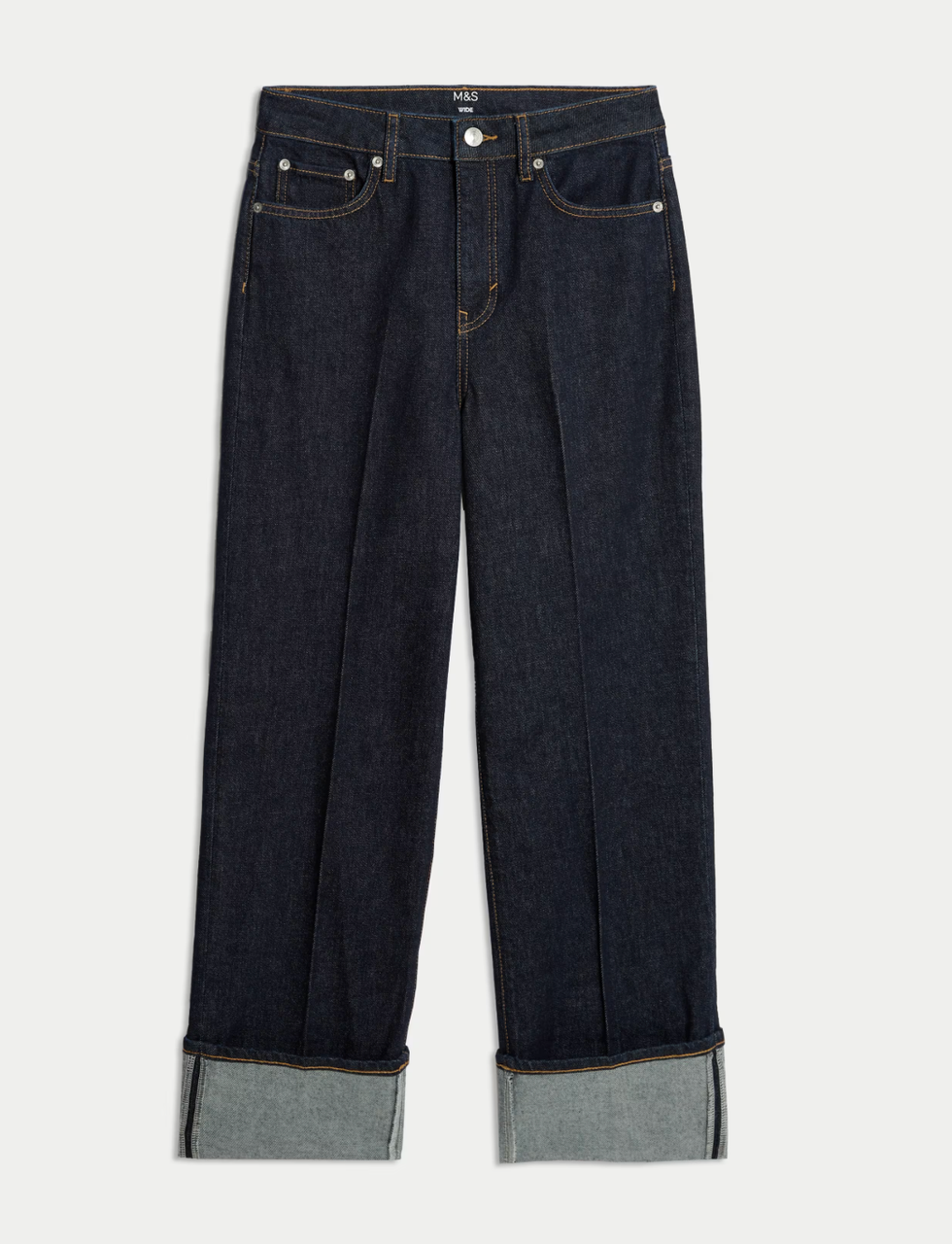 Mid Rise Wide Leg Turn Up Jeans