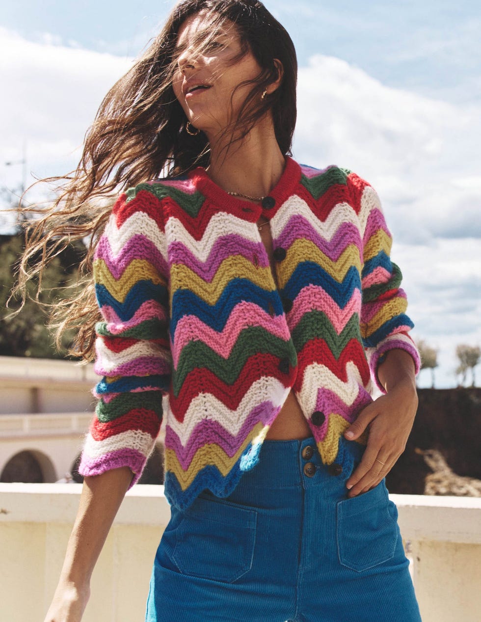 Chunky Chevron Knitted Jacket Multi, Zig Zag